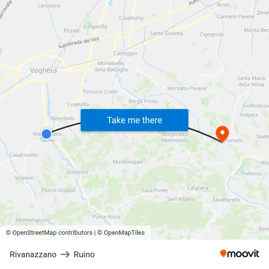 Rivanazzano to Ruino map