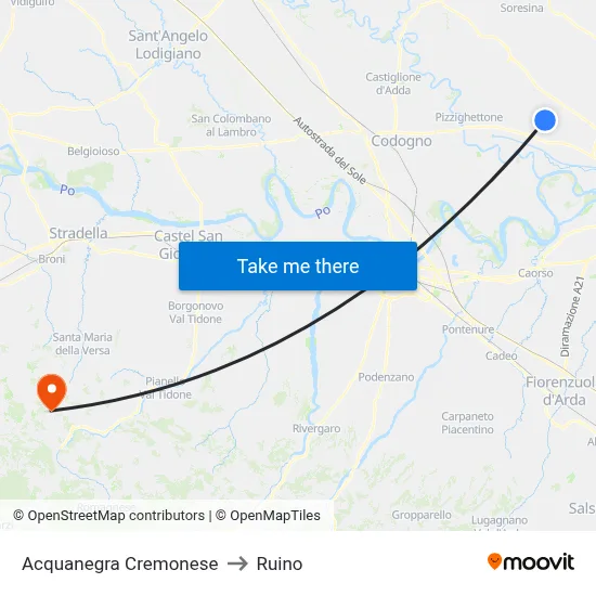 Acquanegra Cremonese to Ruino map