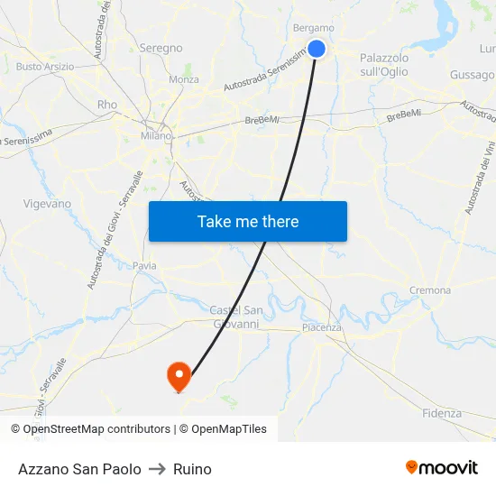 Azzano San Paolo to Ruino map