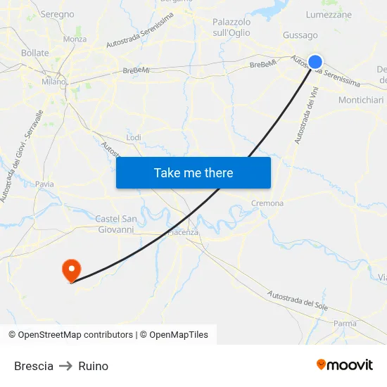 Brescia to Ruino map