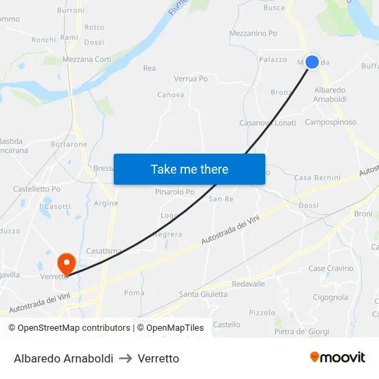 Albaredo Arnaboldi to Verretto map
