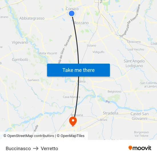 Buccinasco to Verretto map