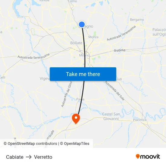 Cabiate to Verretto map