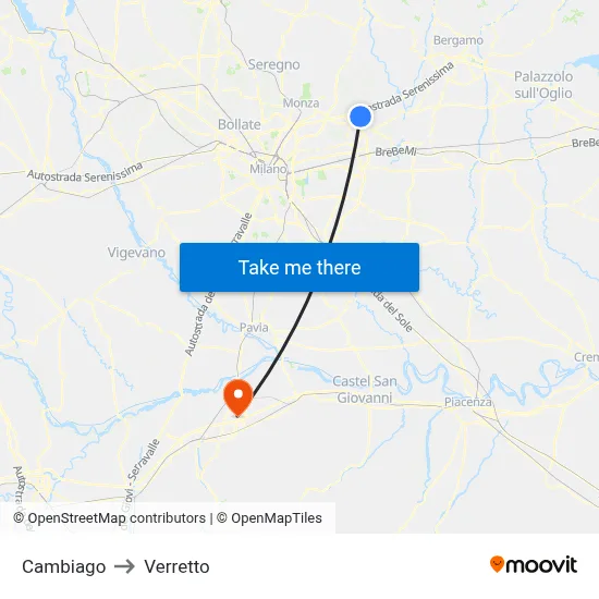 Cambiago to Verretto map