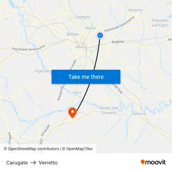 Carugate to Verretto map