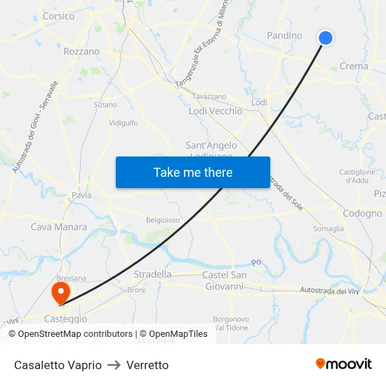 Casaletto Vaprio to Verretto map