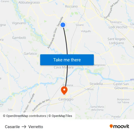 Casarile to Verretto map