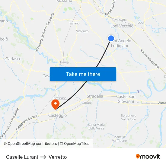 Caselle Lurani to Verretto map