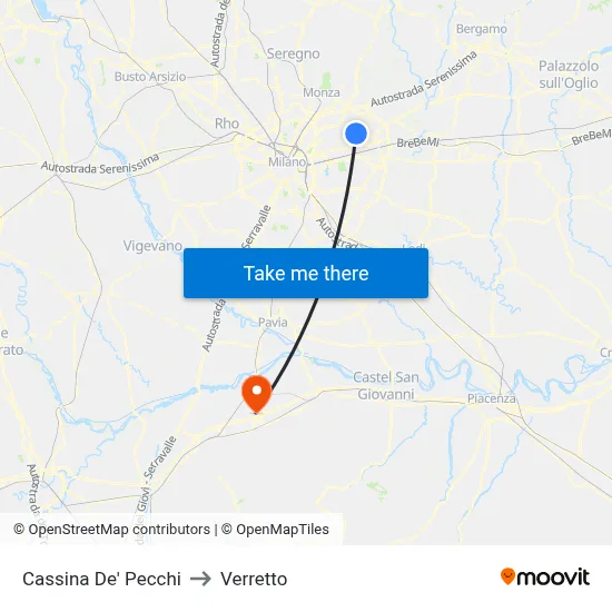 Cassina De' Pecchi to Verretto map