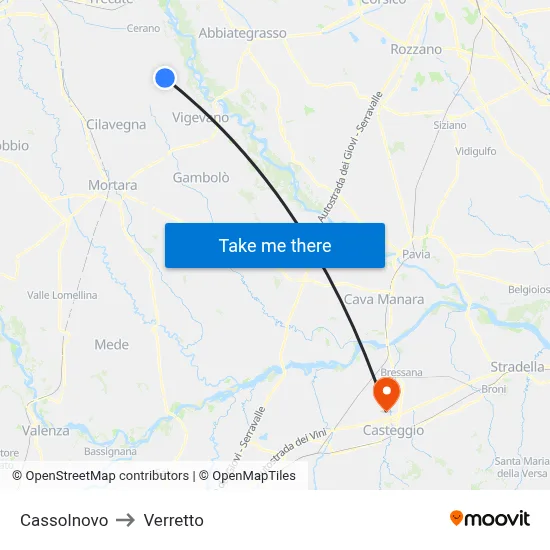 Cassolnovo to Verretto map