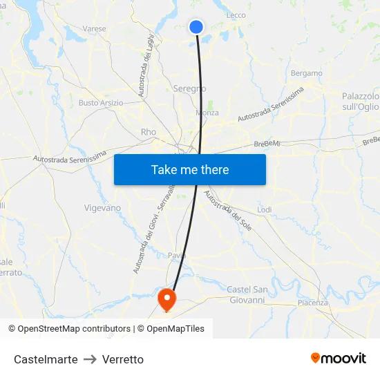 Castelmarte to Verretto map