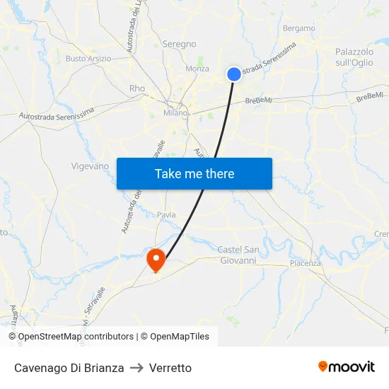 Cavenago di Brianza to Verretto map