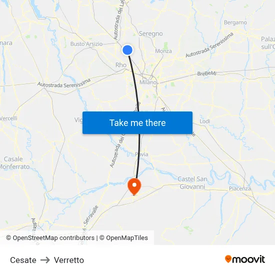 Cesate to Verretto map