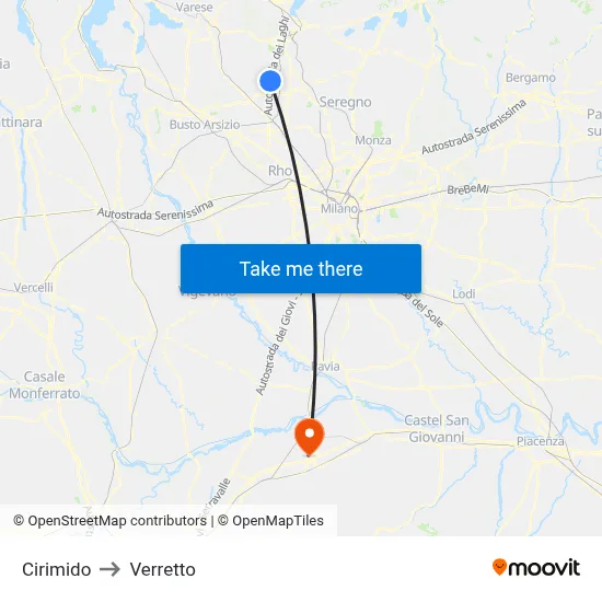 Cirimido to Verretto map
