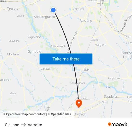 Cisliano to Verretto map