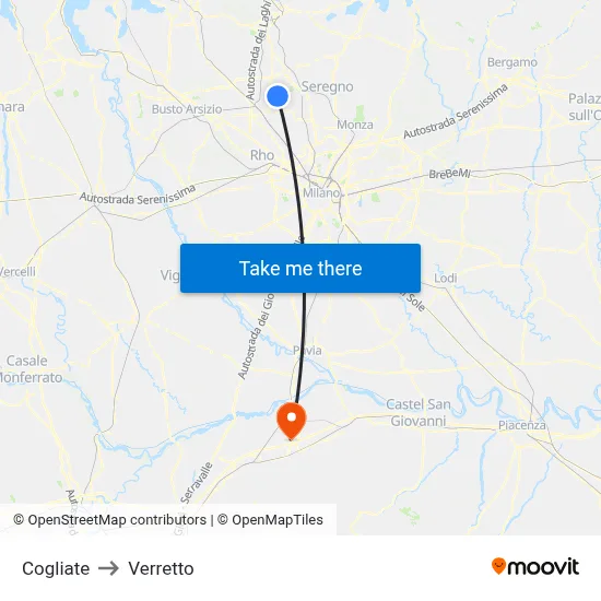 Cogliate to Verretto map