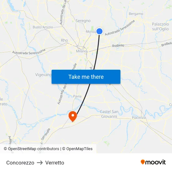Concorezzo to Verretto map