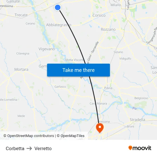 Corbetta to Verretto map