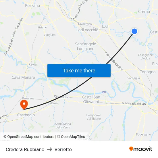 Credera Rubbiano to Verretto map