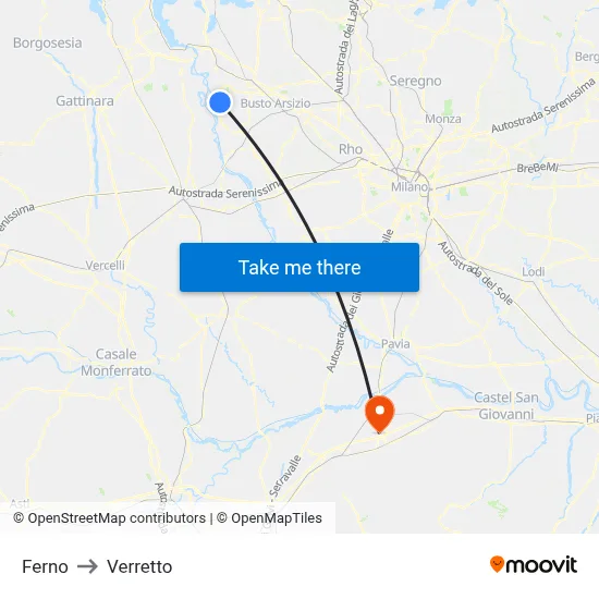 Ferno to Verretto map