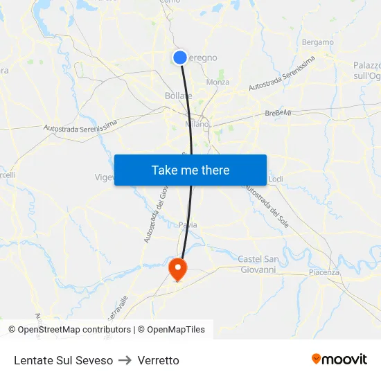 Lentate Sul Seveso to Verretto map