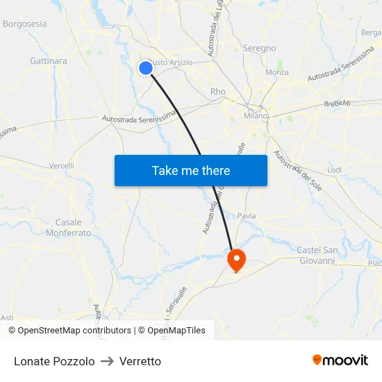 Lonate Pozzolo to Verretto map