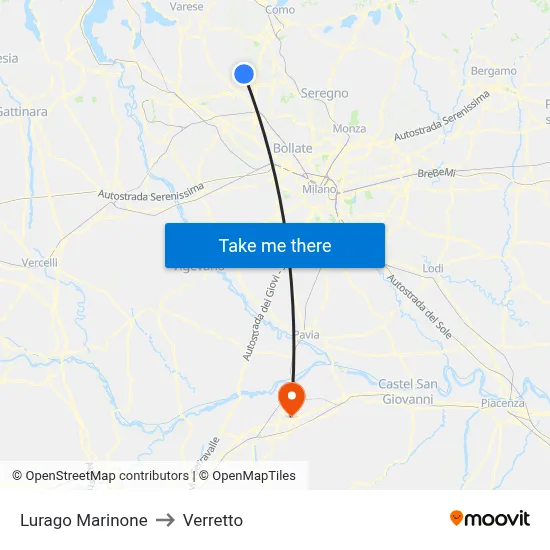 Lurago Marinone to Verretto map