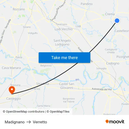 Madignano to Verretto map