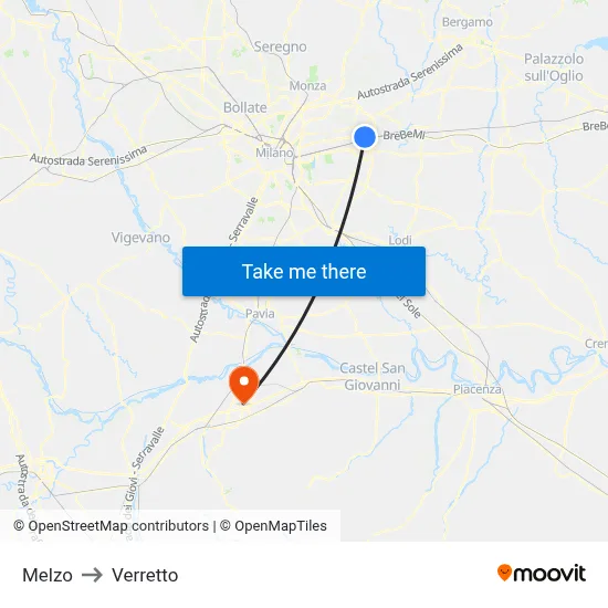 Melzo to Verretto map