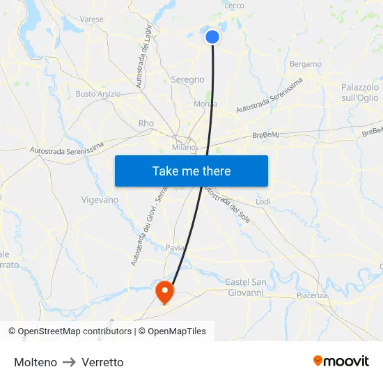 Molteno to Verretto map