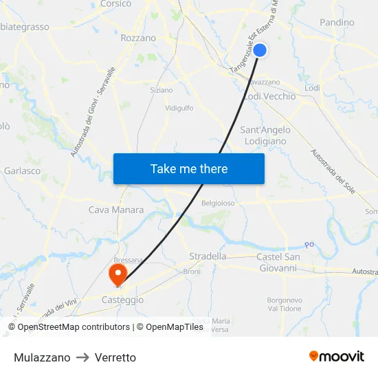 Mulazzano to Verretto map