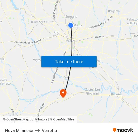 Nova Milanese to Verretto map