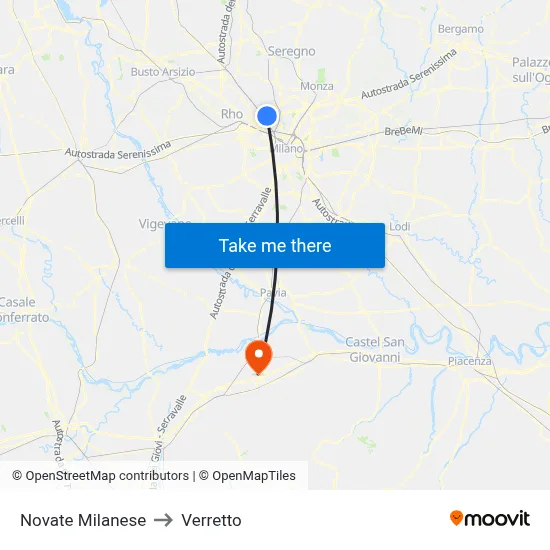Novate Milanese to Verretto map