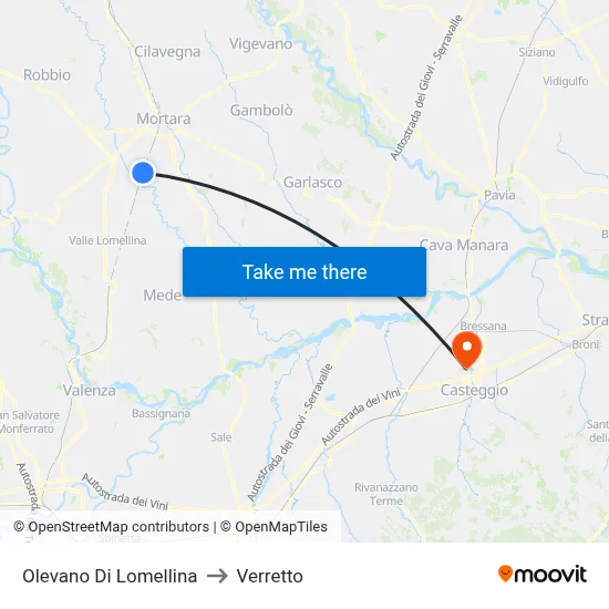 Olevano Di Lomellina to Verretto map