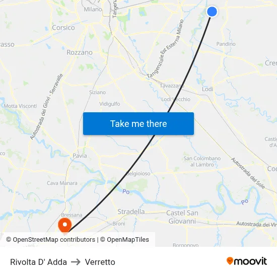 Rivolta d'Adda to Verretto map