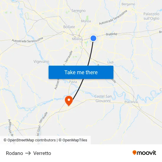 Rodano to Verretto map