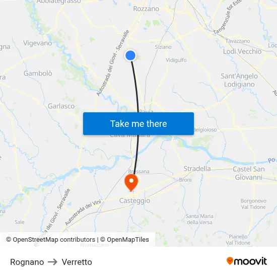 Rognano to Verretto map