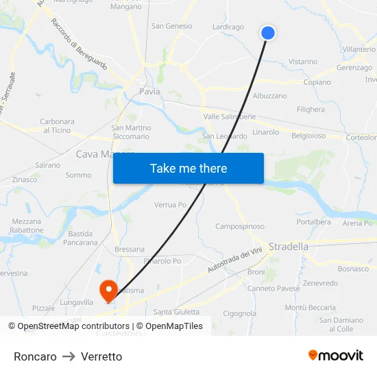 Roncaro to Verretto map