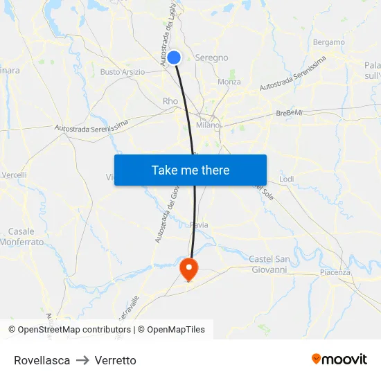 Rovellasca to Verretto map