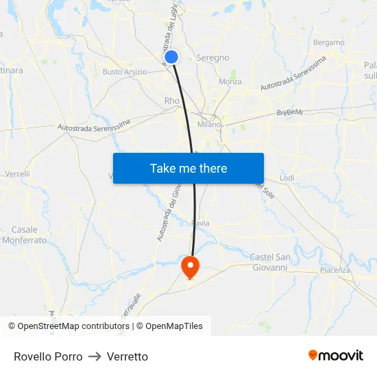 Rovello Porro to Verretto map