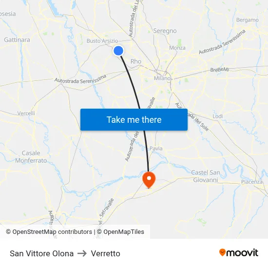 San Vittore Olona to Verretto map