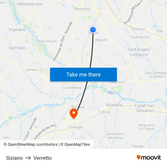 Siziano to Verretto map