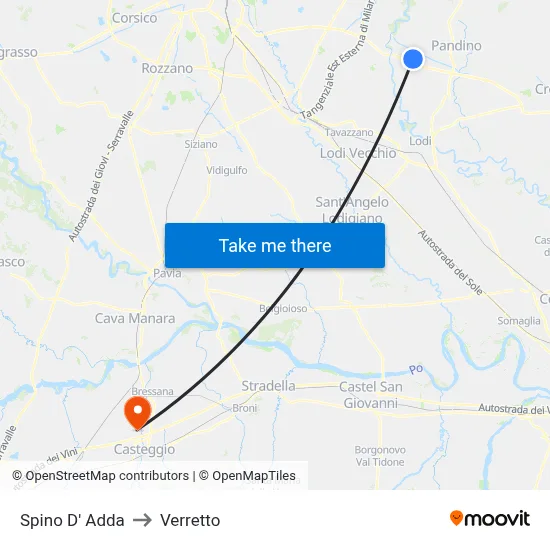 Spino D' Adda to Verretto map