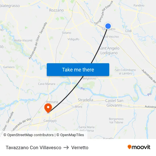 Tavazzano Con Villavesco to Verretto map