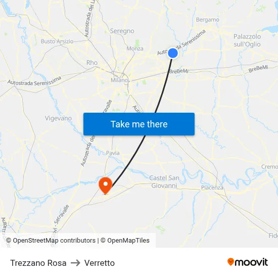 Trezzano Rosa to Verretto map