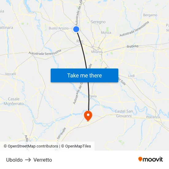 Uboldo to Verretto map