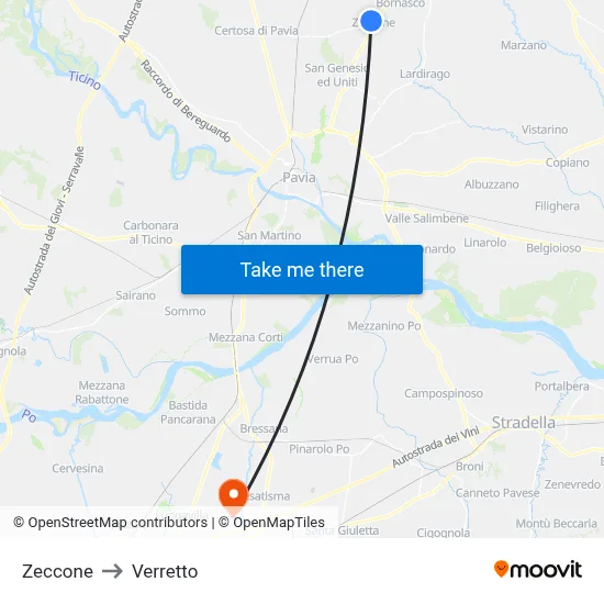 Zeccone to Verretto map