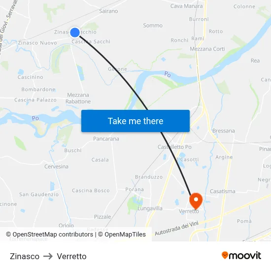 Zinasco to Verretto map