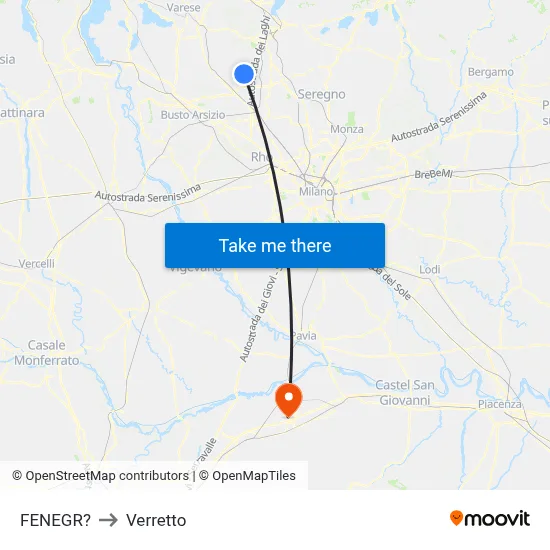 Fenegro to Verretto map