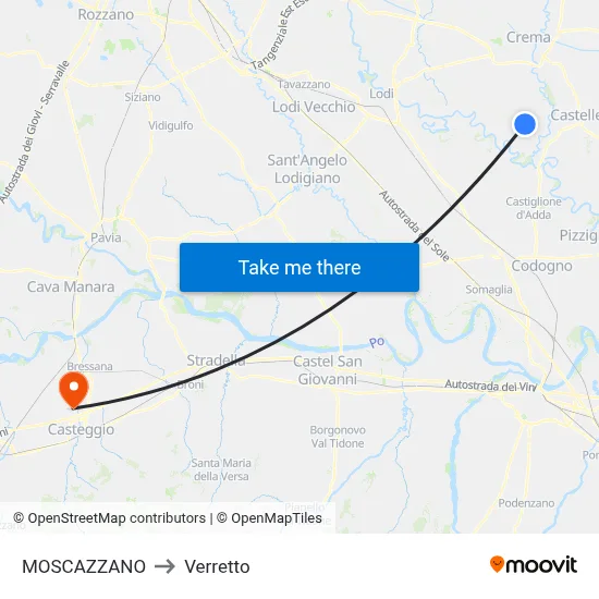 Moscazzano to Verretto map